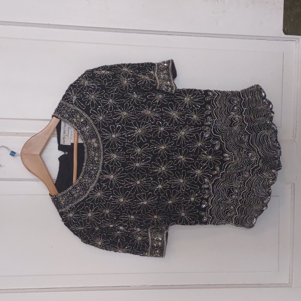 Vintage Papell Boutique 100% Silk Beaded Evening Top